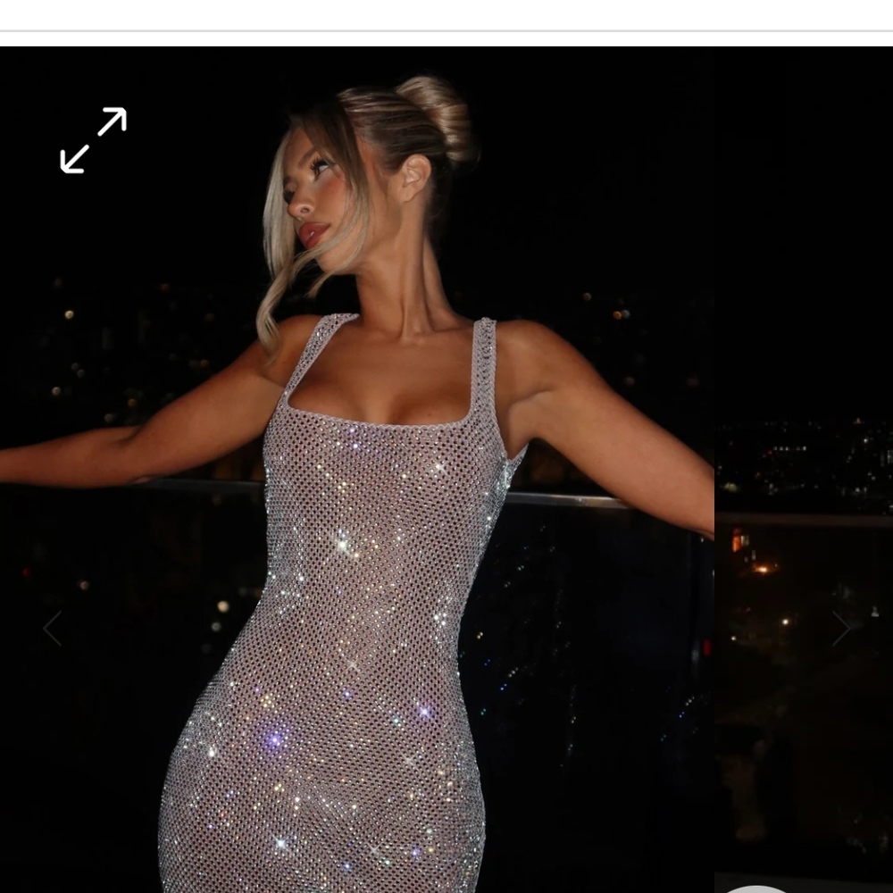 Silver Sequin Bodycon Mini Dress Square Neck